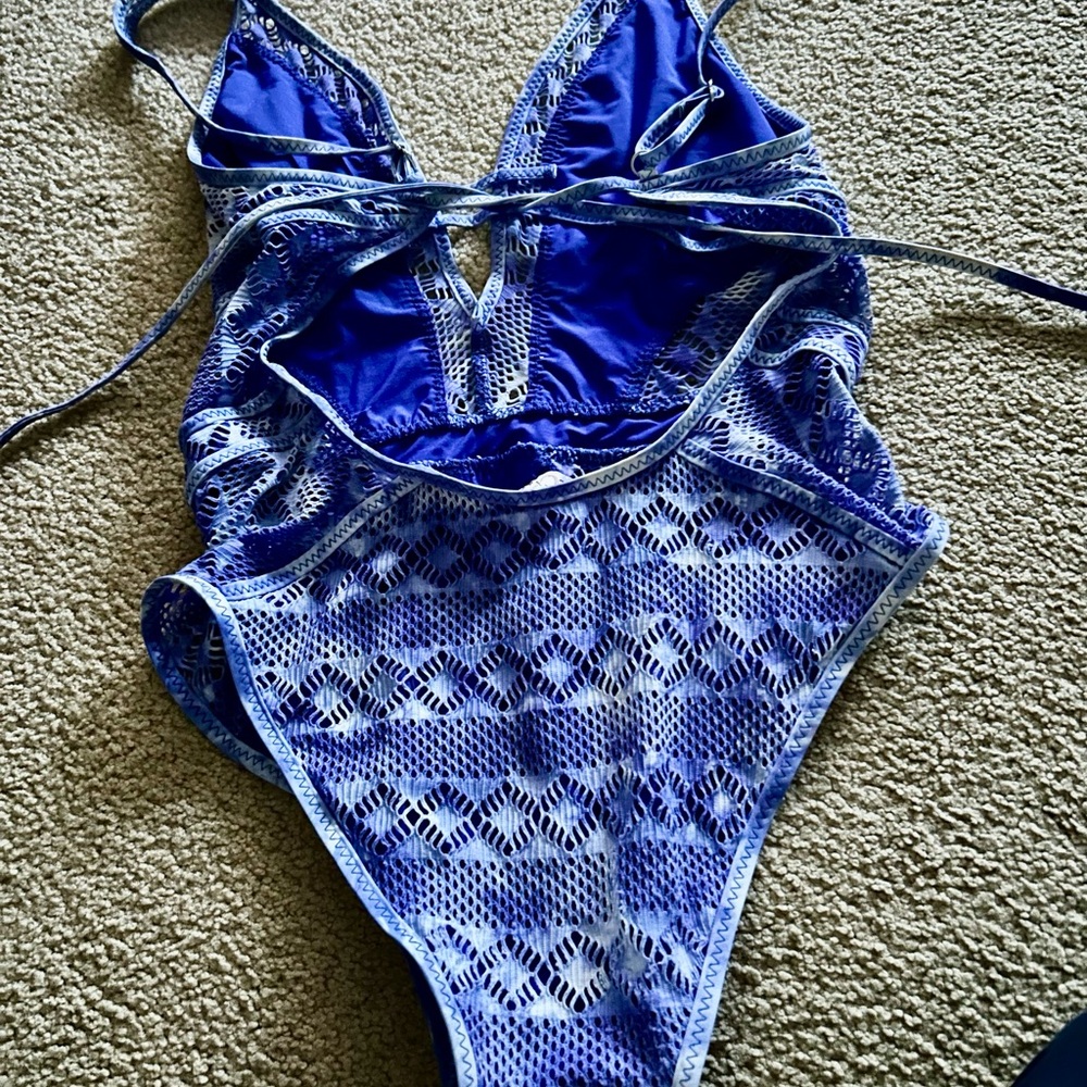 BECCA Blue Lace One-Piece Swimsuit - Picture 8 of 10
